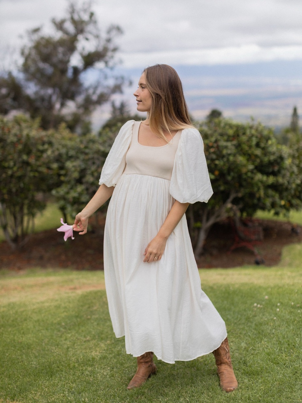Anaya Dress - Ivory Puff-Sleeve Midi Dress